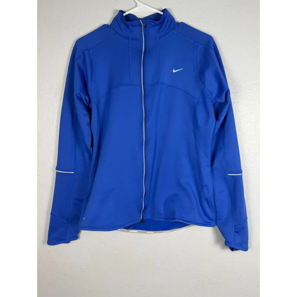 Nike Dri-FIT Women's Medium Blue Full Zip Running Jacket Reflective Pockets
